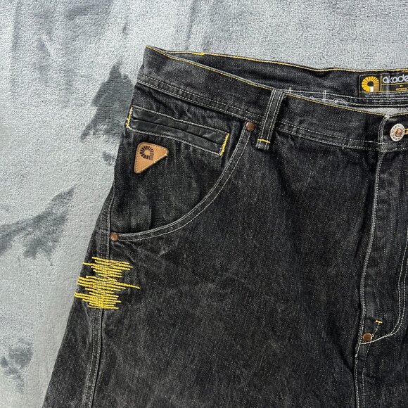 Akademiks Jeans Baggy Denim Men 40 x 35 Vintage Y2K Rap Hip Hop Black Gray Gold - Picture 15 of 16